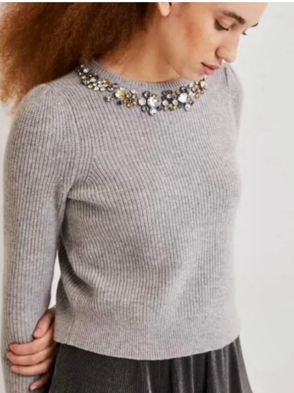 Boden Gray Jeweled Embellished Party Jumper Wool Alpaca Sweater Size 10